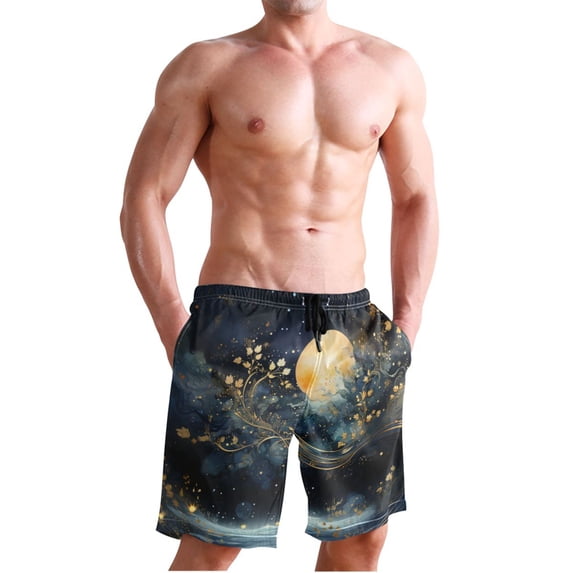 Dailycode Men's Quick Dry Swim Trunks Beach Shorts Casual Summer Board Shorts with Pockets, Moon Tree Starry Sky