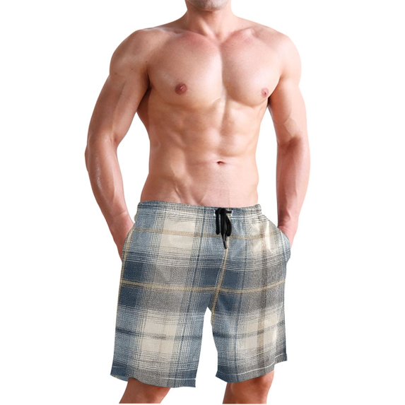 Dailycode Men's Quick Dry Swim Trunks Beach Shorts Casual Summer Board Shorts with Pockets, Navy and White Plaid