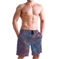 thumbnail image 1 of Dailycode Men's Quick Dry Swim Trunks Beach Shorts Casual Summer Board Shorts with Pockets, Neon Topography Lines, 1 of 8