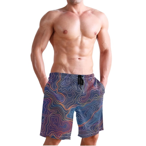 Dailycode Men's Quick Dry Swim Trunks Beach Shorts Casual Summer Board Shorts with Pockets, Neon Topography Lines
