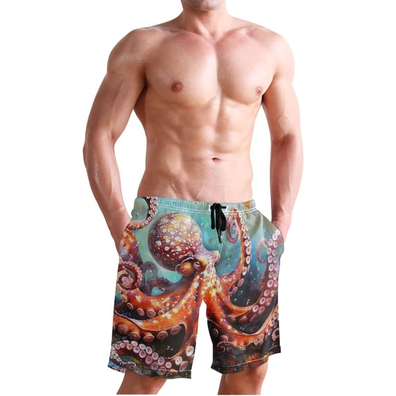 Dailycode Men's Quick Dry Swim Trunks Beach Shorts Casual Summer Board Shorts with Pockets, Octopus in Bottom Sea