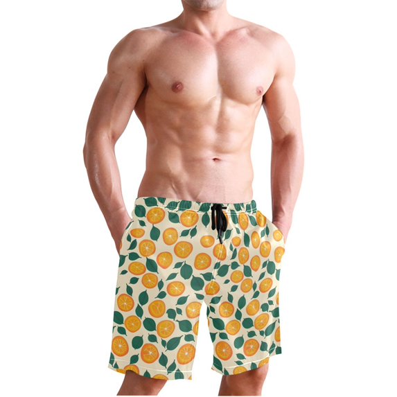 Dailycode Men's Quick Dry Swim Trunks Beach Shorts Casual Summer Board Shorts with Pockets, Orange Slice and Leaf