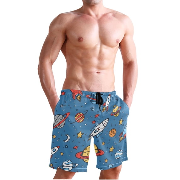 Dailycode Men's Quick Dry Swim Trunks Beach Shorts Casual Summer Board Shorts with Pockets, Planet Rocket Moon Star