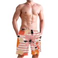 thumbnail image 1 of Dailycode Men's Quick Dry Swim Trunks Beach Shorts Casual Summer Board Shorts with Pockets, Poppy Flowers and Stripes, 1 of 8