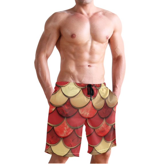 Dailycode Men's Quick Dry Swim Trunks Beach Shorts Casual Summer Board Shorts with Pockets, Red Gold Scales