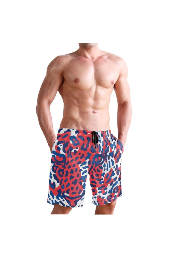 Men's Quick Dry Swim Trunks Beach Shorts Casual Summer Board Shorts with Pockets, Red Leopard