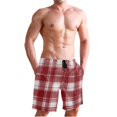thumbnail image 1 of Dailycode Men's Quick Dry Swim Trunks Beach Shorts Casual Summer Board Shorts with Pockets, Red and White Plaid, 1 of 8