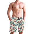 thumbnail image 1 of Dailycode Men's Quick Dry Swim Trunks Beach Shorts Casual Summer Board Shorts with Pockets, Retro Strawberry and Leaves, 1 of 8