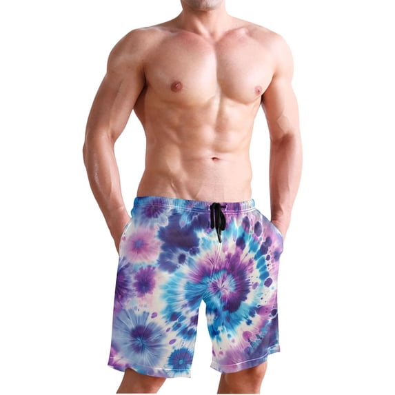 Dailycode Men's Quick Dry Swim Trunks Beach Shorts Casual Summer Board Shorts with Pockets, Tie-dye Art