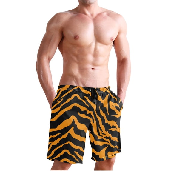 Dailycode Men's Quick Dry Swim Trunks Beach Shorts Casual Summer Board Shorts with Pockets, Tiger Print