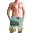 thumbnail image 1 of Dailycode Men's Quick Dry Swim Trunks Beach Shorts Casual Summer Board Shorts with Pockets, Tree and Moon, 1 of 8