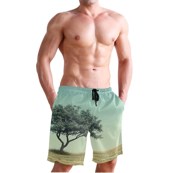 Dailycode Men's Quick Dry Swim Trunks Beach Shorts Casual Summer Board Shorts with Pockets, Tree and Moon
