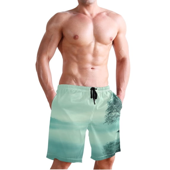 Dailycode Men's Quick Dry Swim Trunks Beach Shorts Casual Summer Board Shorts with Pockets, Tree on Lakeside