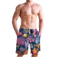 thumbnail image 1 of Dailycode Men's Quick Dry Swim Trunks Beach Shorts Casual Summer Board Shorts with Pockets, Tropical Coral and Fish, 1 of 8