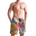 thumbnail image 1 of Dailycode Men's Quick Dry Swim Trunks Beach Shorts Casual Summer Board Shorts with Pockets, Tropical Exotic Leaves, 1 of 8