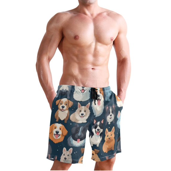 Dailycode Men's Quick Dry Swim Trunks Beach Shorts Casual Summer Board Shorts with Pockets, Various Happy Dogs