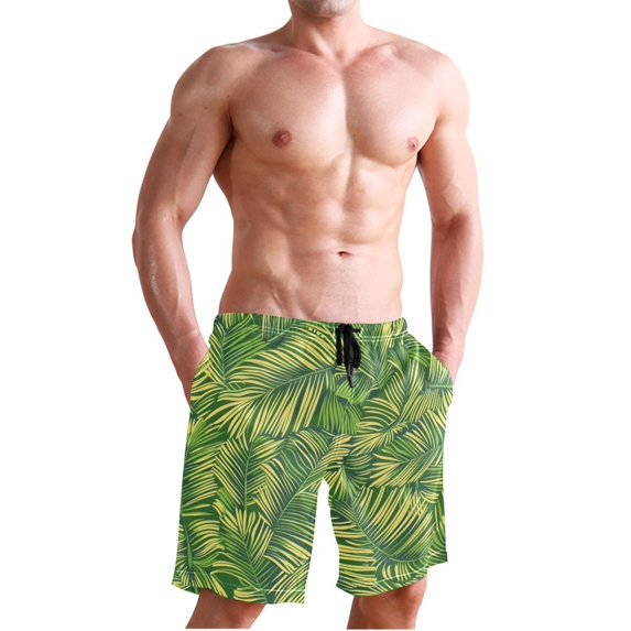 Dailycode Men's Quick Dry Swim Trunks Beach Shorts Casual Summer Board Shorts with Pockets, Vibrant Palm Leaves