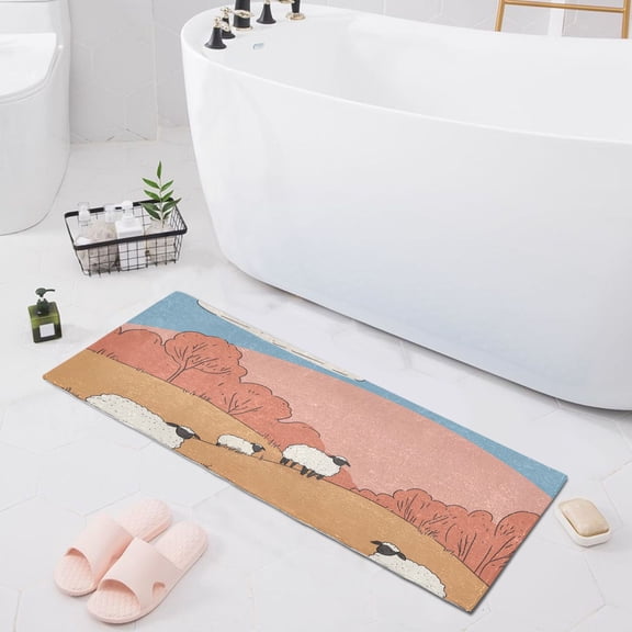 Dailycode Minimal Sheeps on Lawn Bathroom Rugs Non Slip Absorbent Soft Plush Quick Dry Bath Mat, 39"x20"