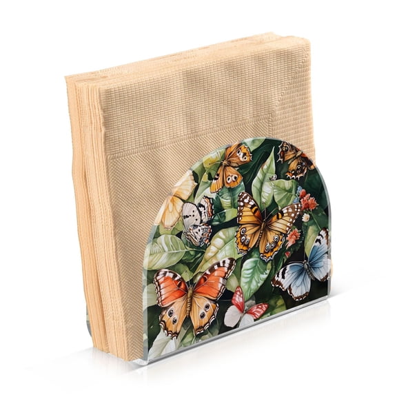 Dailycode Napkin Holder for Table Acrylic Kitchen Paper Tissue Dispenser, Butterfly on Leaves