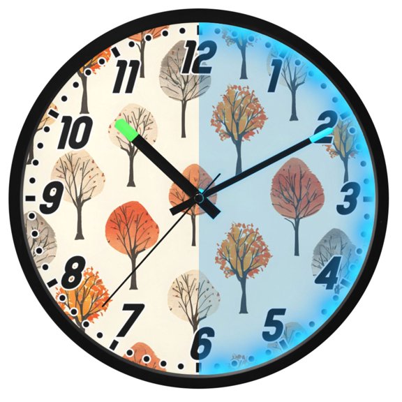 Dailycode Night Light Wall Clock Glow in The Dark 12 inch Battery Operated Silent Luminous Clocks, Autumn Trees