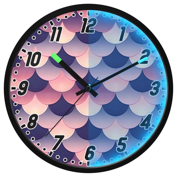 Dailycode Night Light Wall Clock Glow in The Dark 12 inch Battery Operated Silent Luminous Clocks, Beautiful Fish Scales