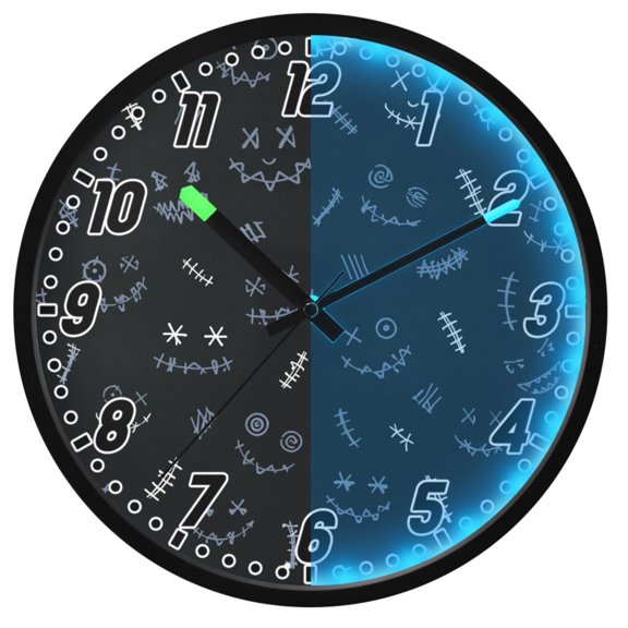 Dailycode Night Light Wall Clock Glow in The Dark 12 inch Battery Operated Silent Luminous Clocks, Black Gothic Doodle Symbol