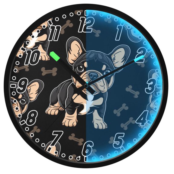 Dailycode Night Light Wall Clock Glow in The Dark 12 inch Battery Operated Silent Luminous Clocks, Bulldogs and Bone