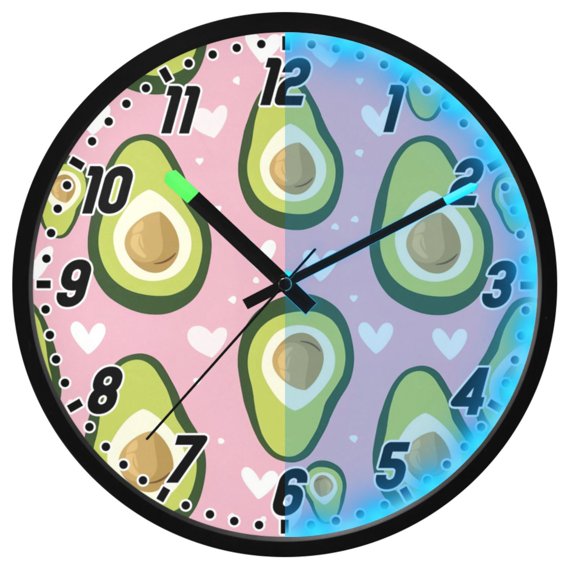 Dailycode Night Light Wall Clock Glow in The Dark 12 inch Battery Operated Silent Luminous Clocks, Cartoon Avocado and Heart