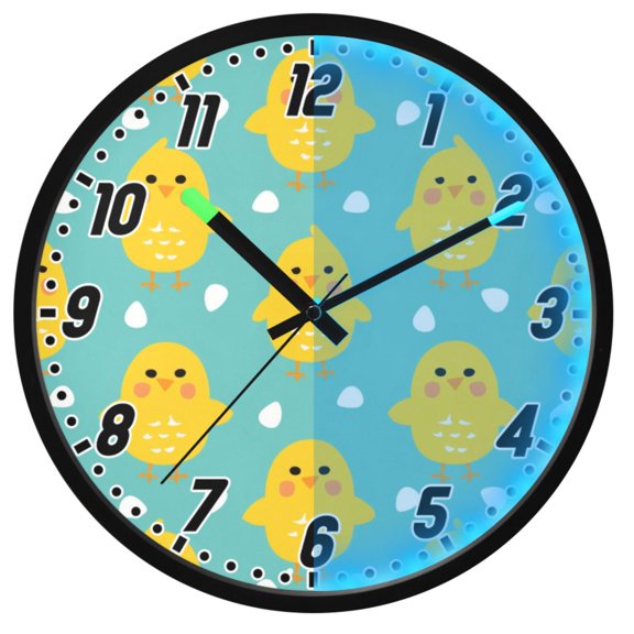 Dailycode Night Light Wall Clock Glow in The Dark 12 inch Battery Operated Silent Luminous Clocks, Cartoon Chicken with Eggs