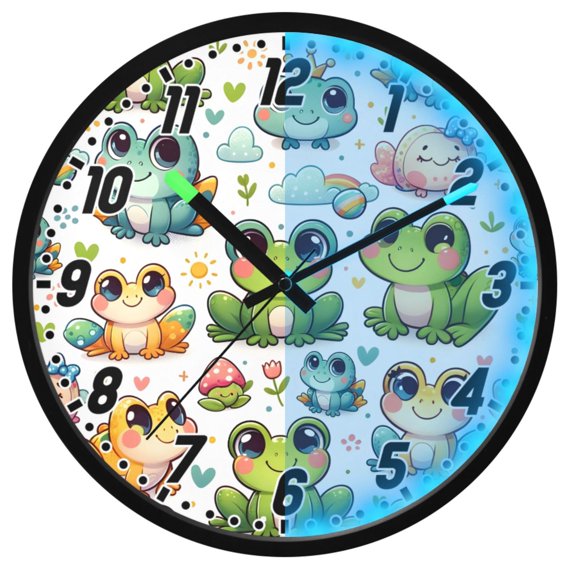 Dailycode Night Light Wall Clock Glow in The Dark 12 inch Battery Operated Silent Luminous Clocks, Cartoon Frog with Cloud