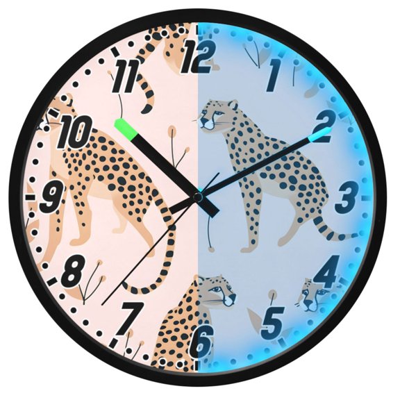 Dailycode Night Light Wall Clock Glow in The Dark 12 inch Battery Operated Silent Luminous Clocks, Cheetah Leopard