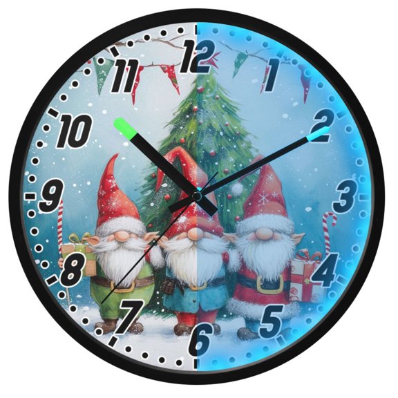 Dailycode Night Light Wall Clock Glow in The Dark 12 inch Battery Operated Silent Luminous Clocks, Christmas Gnome Tree Gift
