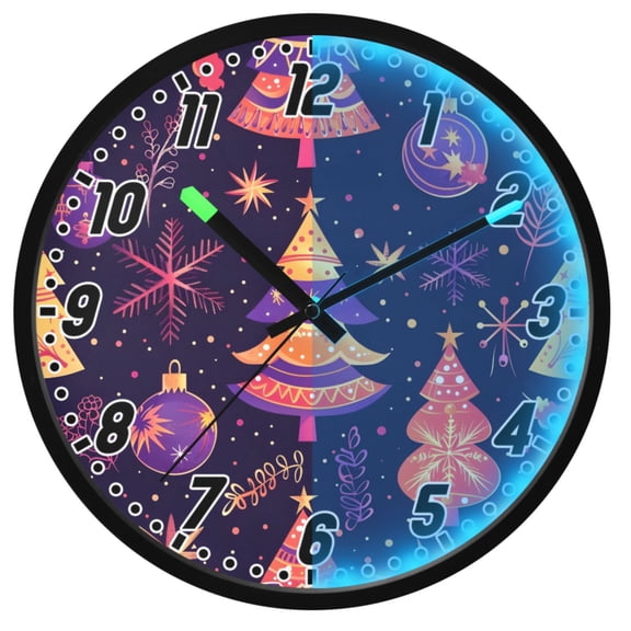 Dailycode Night Light Wall Clock Glow in The Dark 12 inch Battery Operated Silent Luminous Clocks, Christmas Trees and Snow