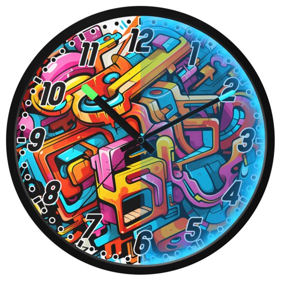 Dailycode Night Light Wall Clock Glow in The Dark 12 inch Battery Operated Silent Luminous Clocks, Colorful Futuristic Graffiti