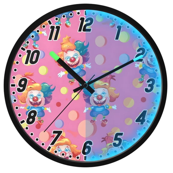 Dailycode Night Light Wall Clock Glow in The Dark 12 inch Battery Operated Silent Luminous Clocks, Cute Clown and Polka Dots