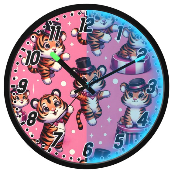 Dailycode Night Light Wall Clock Glow in The Dark 12 inch Battery Operated Silent Luminous Clocks, Cute Juggling Tigers