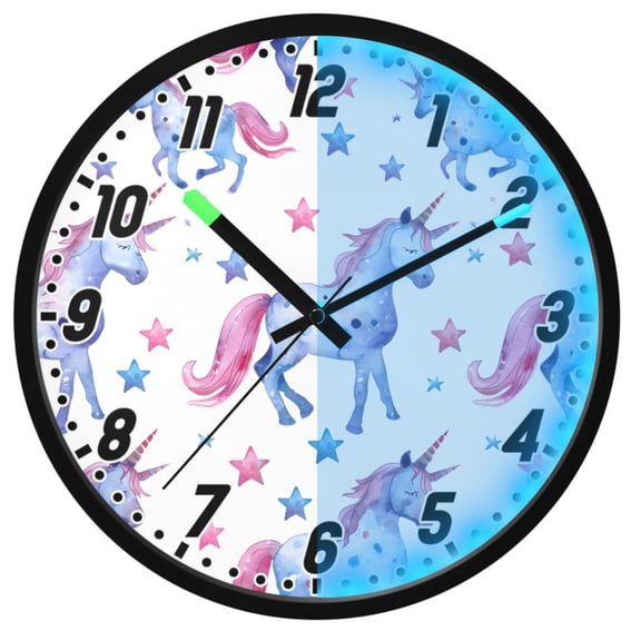 Dailycode Night Light Wall Clock Glow in The Dark 12 inch Battery Operated Silent Luminous Clocks, Cute Watercolor Unicorn