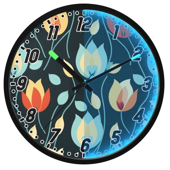 Dailycode Night Light Wall Clock Glow in The Dark 12 inch Battery Operated Silent Luminous Clocks, Elegant Tulips Flower