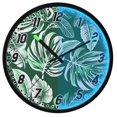 thumbnail image 1 of Dailycode Night Light Wall Clock Glow in The Dark 12 inch Battery Operated Silent Luminous Clocks, Emerald White Tropical Leaves, 1 of 6