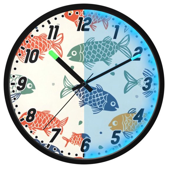 Dailycode Night Light Wall Clock Glow in The Dark 12 inch Battery Operated Silent Luminous Clocks, Fish Paper Cutting