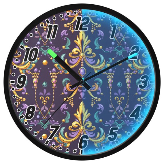 Dailycode Night Light Wall Clock Glow in The Dark 12 inch Battery Operated Silent Luminous Clocks, Fleur De Lis and Beads