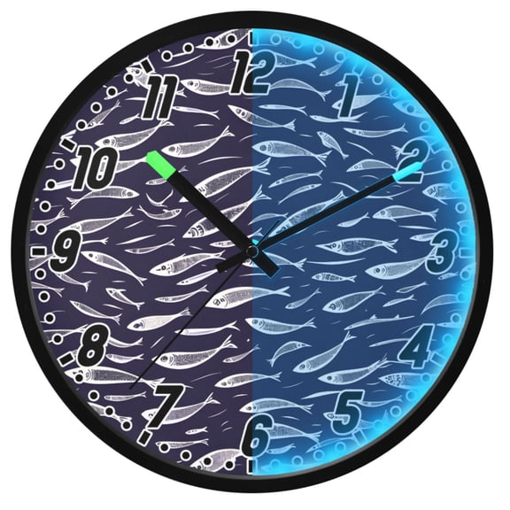 Dailycode Night Light Wall Clock Glow in The Dark 12 inch Battery Operated Silent Luminous Clocks, Flock Of Swimming Fish