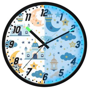 Dailycode Night Light Wall Clock Glow in The Dark 12 inch Battery Operated Silent Luminous Clocks, Lantern Cloud Star Moon Tower