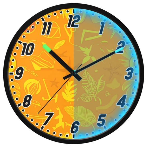 Dailycode Night Light Wall Clock Glow in The Dark 12 inch Battery Operated Silent Luminous Clocks, Leaves Watermelon Starfish