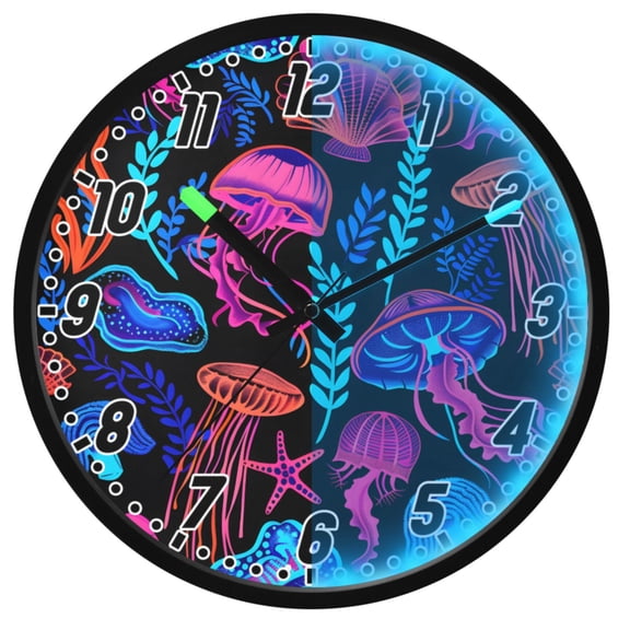 Dailycode Night Light Wall Clock Glow in The Dark 12 inch Battery Operated Silent Luminous Clocks, Magic Jellyfish and Starfish