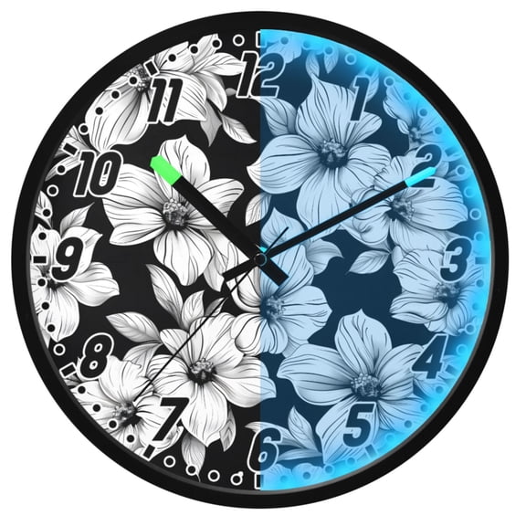 Dailycode Night Light Wall Clock Glow in The Dark 12 inch Battery Operated Silent Luminous Clocks, Magnolia Floral Flowers and Leaf