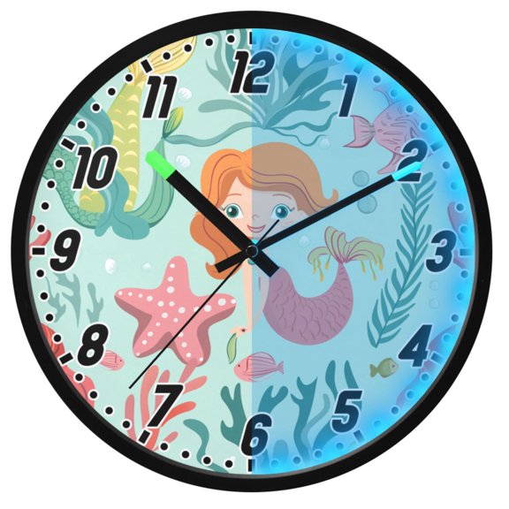 Dailycode Night Light Wall Clock Glow in The Dark 12 inch Battery Operated Silent Luminous Clocks, Mermaid Fish Seaweed