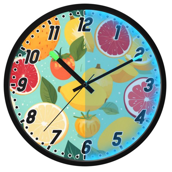 Dailycode Night Light Wall Clock Glow in The Dark 12 inch Battery Operated Silent Luminous Clocks, Pear Orange Tomato