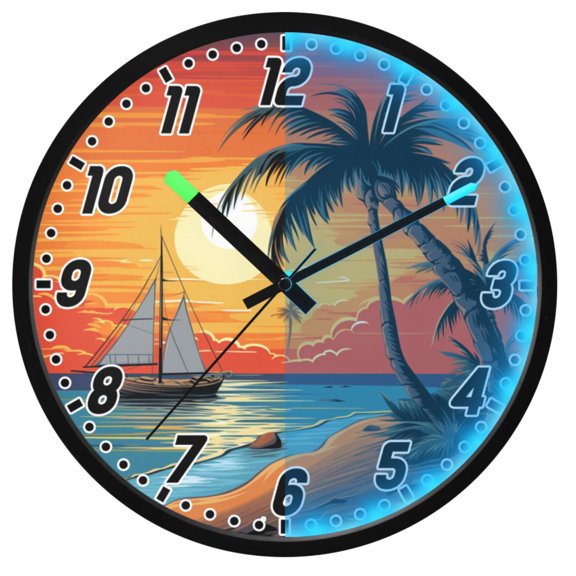 Dailycode Night Light Wall Clock Glow in The Dark 12 inch Battery Operated Silent Luminous Clocks, Ship on Sea with Sunset