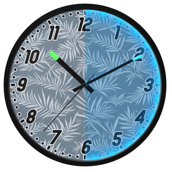 Dailycode Night Light Wall Clock Glow in The Dark 12 inch Battery Operated Silent Luminous Clocks, Slate Grey Dense Palm Leaf